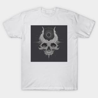 Monotone Illustration of Skull T-Shirt